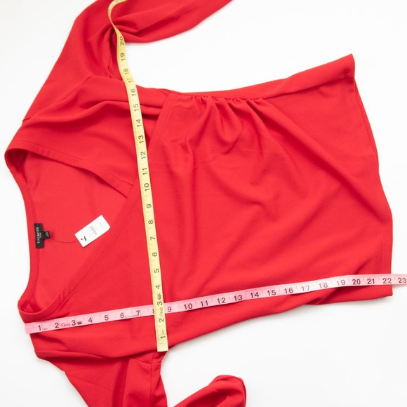 Talbots Crepe Top V-neck Blouse Faux Wrap Shirt Red Size Medium Petite Short New - Picture 6 of 7